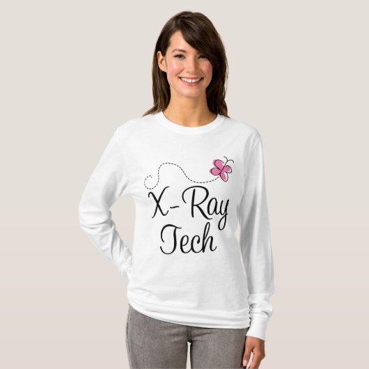 Niedlicher rosa Schmetterlings-Röntgenstrahl Tech T-Shirt (Vorne ganz)