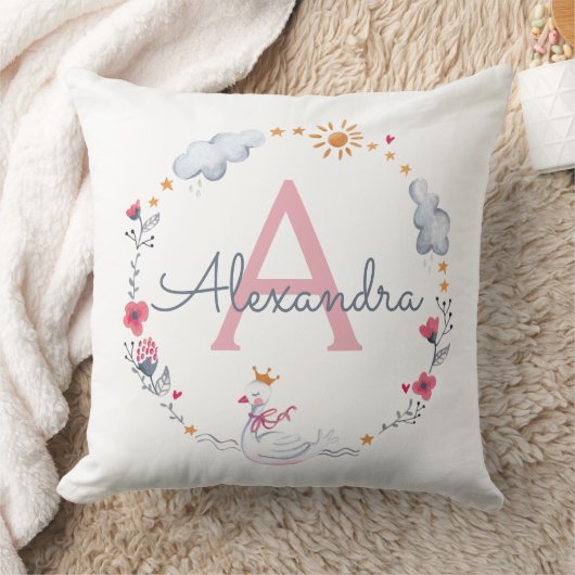 Niedlicher rosa Schwan und sonnenblumiger Kranz mi Kissen (Decke)