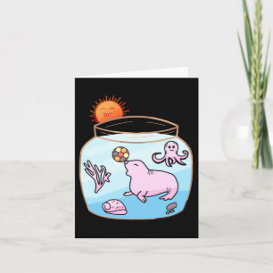 Niedlicher rosa Seehund spielt Ball Fischaquarium Karte