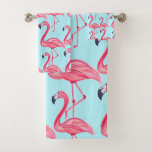 Niedlicher rosa Sommer gemaltes Flamingo-Muster Badhandtuch Set