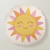 Niedlicher rosa Sonnenschein Lächeln Gesicht Rundes Kissen (Vorderseite)