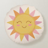 Niedlicher rosa Sonnenschein Lächeln Gesicht Rundes Kissen (Rückseite)