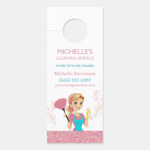 Niedlicher, rosa Sparkle Reinigungsservice Türanhänger