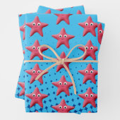 Niedlicher rosa Starfish Blauer Ozean Geschenkpapier Set (Beispiel)