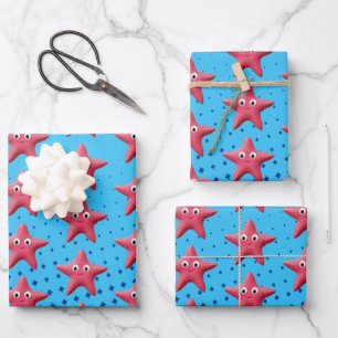 Niedlicher rosa Starfish Blauer Ozean Geschenkpapier Set