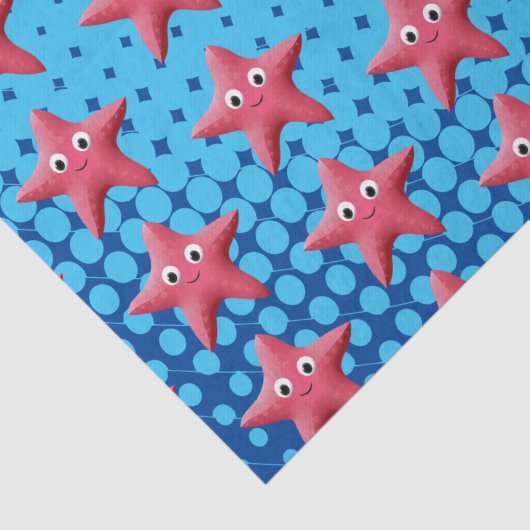 Niedlicher rosa Starfish Blauer Ozean Seidenpapier (Detail)