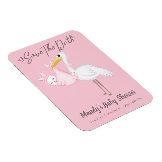Niedlicher rosa Storch Save the Date flexibler Mag Magnet (Rechte Seite)