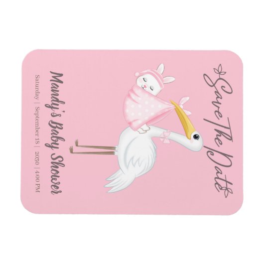 Niedlicher rosa Storch Save the Date flexibler Mag Magnet (Horizontal)