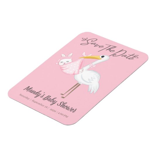 Niedlicher rosa Storch Save the Date flexibler Mag Magnet (Linke Seite)