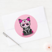 Niedlicher rosa Tag der Todeskätzchen Runder Aufkleber (Umschlag)