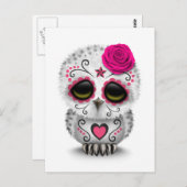 Niedlicher rosa Tag des toten Zuckerschädels Weiß Postkarte (Vorne/Hinten)