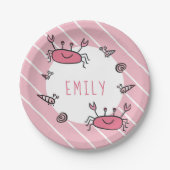 Niedlicher Rosa Taschenkrebse Tiername Pappteller (Vorderseite)