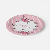 Niedlicher Rosa Taschenkrebse Tiername Pappteller (Schrägansicht)