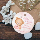 Niedlicher rosa Teddybär mit Kissen und Babydusche Geschenkanhänger