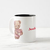 Niedlicher rosa Teddybär Personalisiert Zweifarbige Tasse (Vorderseite Links)