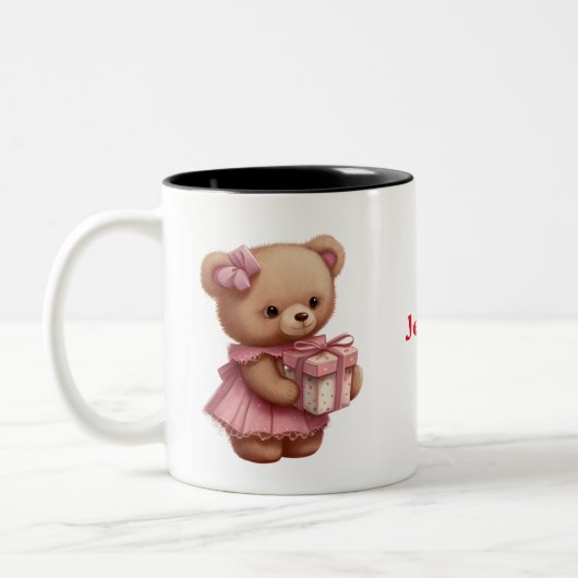 Niedlicher rosa Teddybär Personalisiert Zweifarbige Tasse (Links)
