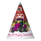 Niedlicher rosa Traktor Partyhütchen (Vorderseite)