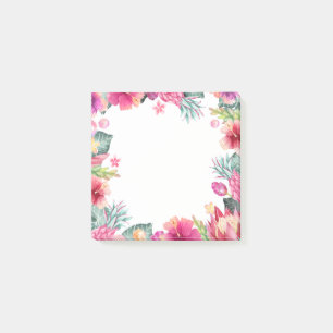 Niedlicher rosa tropischer Blumen- und Laubrahmen Post-it Klebezettel