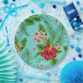 Niedlicher, rosa tropischer Hibiskus Blume auf Tür Pappteller (Party)