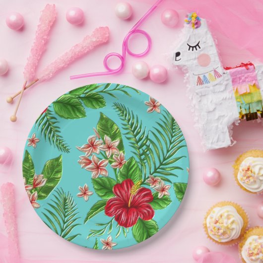 Niedlicher, rosa tropischer Hibiskus Blume auf Tür Pappteller (Party)