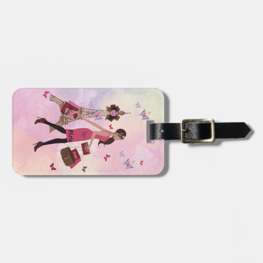 Niedlicher rosa Turm Watercolor-Mädchen-Paris Gepäckanhänger (Vorderseite horizontal)