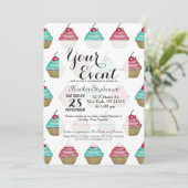 Niedlicher rosa u. blauer kleiner Kuchen mit Einladung (Stehend Vorderseite)