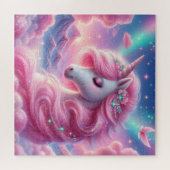Niedlicher, rosa und blauer Einhorn Glitzer hell Puzzle (Horizontal)