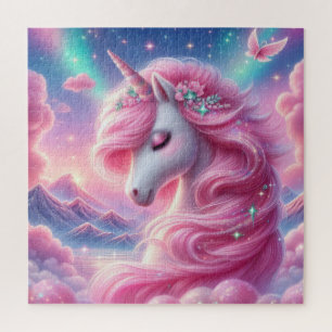 Niedlicher, rosa und blauer Einhorn Glitzer hell Puzzle