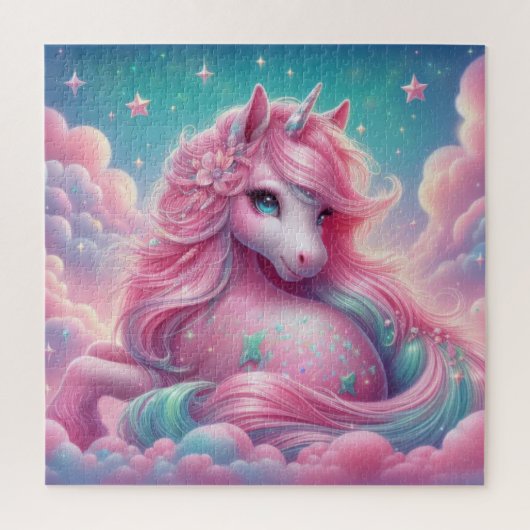 Niedlicher, rosa und blauer Einhorn Glitzer hell Puzzle (Vertikal)