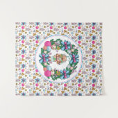 Niedlicher, rosa und blauer Weihnachtscreme Wandteppich (Vorderseite (Horizontal))