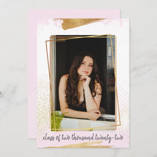 Niedlicher Rosa und Gold Gerahmter Abschluss Einla Einladung (Vorne/Hinten)