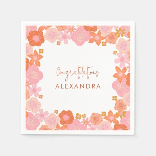 Niedlicher Rosa- und Orangefarbener Abschluss Serviette (Vorderseite)