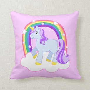 Niedlicher rosa Unicorn mit funkelnd Regenbogen Kissen