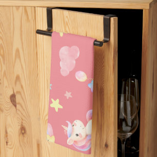 Niedlicher rosa, unicorone Regenbogenballon Muster Geschirrtuch