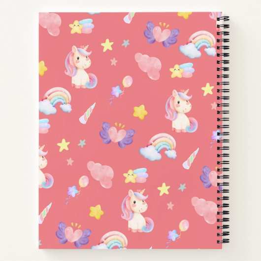 Niedlicher rosa, unicorone Regenbogenballon Muster Notizblock (Rückseite)