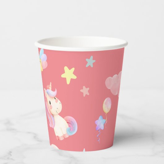 Niedlicher rosa, unicorone Regenbogenballon Muster Pappbecher (Vorderseite)