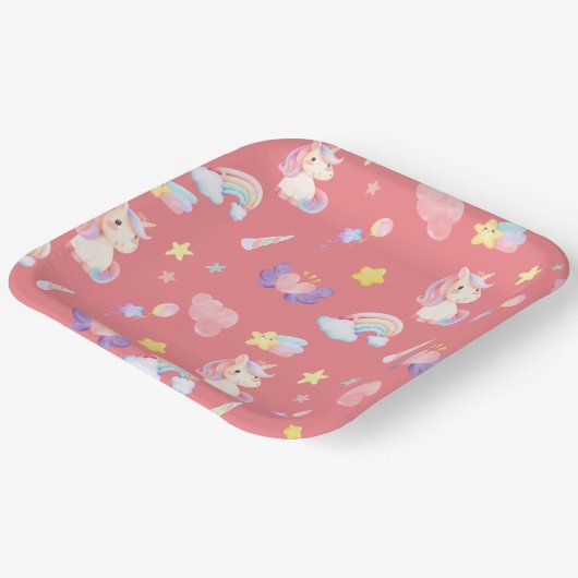 Niedlicher rosa, unicorone Regenbogenballon Muster Pappteller (Gewinkelt)