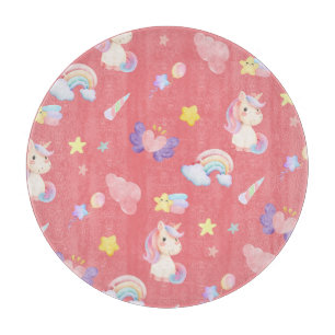 Niedlicher rosa, unicorone Regenbogenballon Muster Schneidebrett