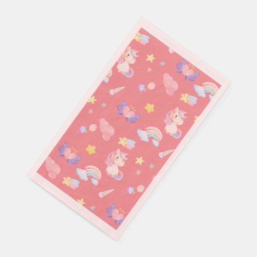 Niedlicher rosa, unicorone Regenbogenballon Muster Serviette (Ecke)