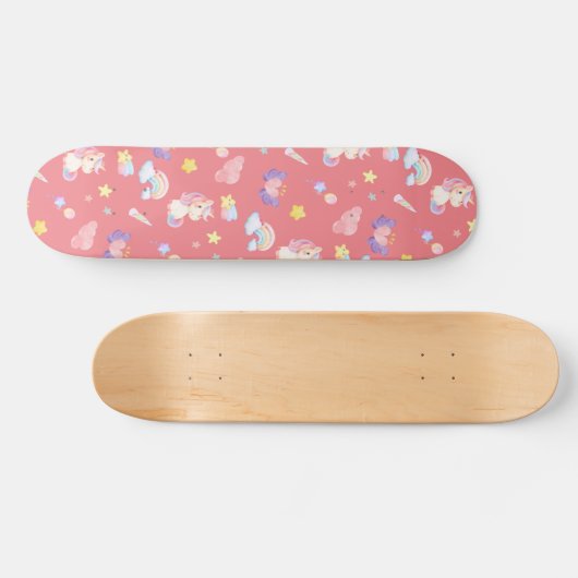 Niedlicher rosa, unicorone Regenbogenballon Muster Skateboard (Horizontal)