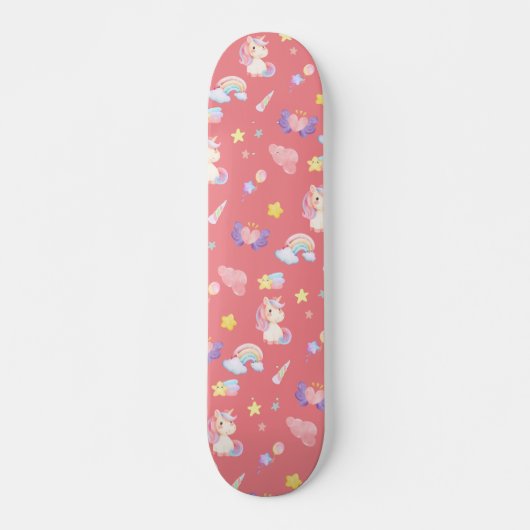 Niedlicher rosa, unicorone Regenbogenballon Muster Skateboard (Vorne)