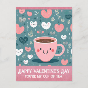 Niedlicher rosa Valentinstag Cup of Tea Hearts Postkarte