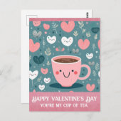 Niedlicher rosa Valentinstag Cup of Tea Hearts Postkarte (Vorne/Hinten)
