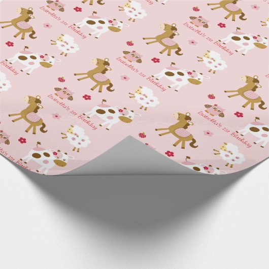 Niedlicher rosa Vieh-Geburtstag Geschenkpapier (Ecke)