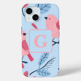 Niedlicher rosa Vogel auf hellblauer personalisier Case-Mate iPhone Hülle