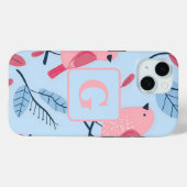 Niedlicher rosa Vogel auf hellblauer personalisier Case-Mate iPhone Hülle (Rückseite (Horizontal))