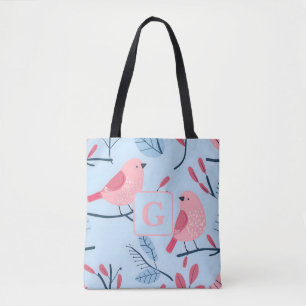Niedlicher rosa Vogel auf hellblauer personalisier Tasche