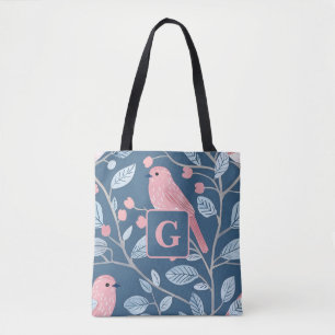 Niedlicher Rosa-Vogel, blau, personalisiert Tasche
