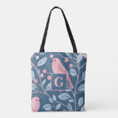 Niedlicher Rosa-Vogel, blau, personalisiert Tasche (Rückseite)