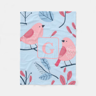 Niedlicher rosa Vogel für hellblaue personalisiert Fleecedecke